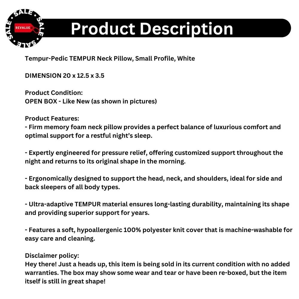 Tempur-Pedic TEMPUR-Ergo Neck Pillow Small Profile White 20